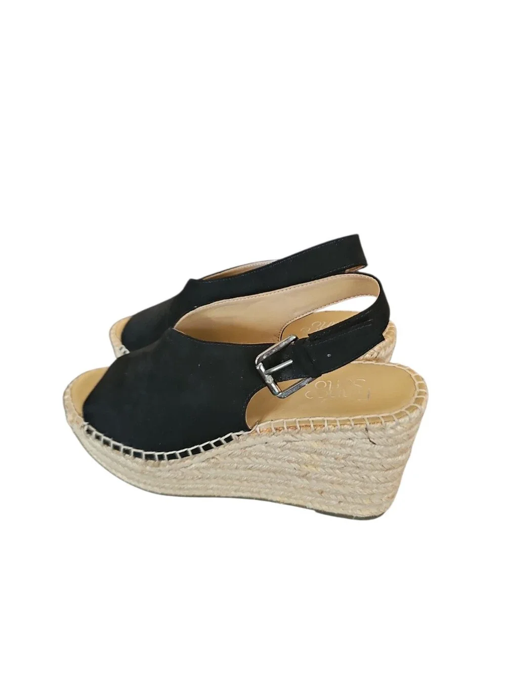Franco Sarto Torres Sz 10 Black Suede Wedge Sandals NEW